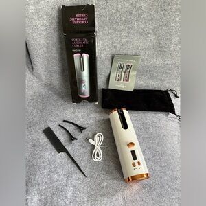 Cordless Rechargeable Automatic Hair Curler - White & Copper Color